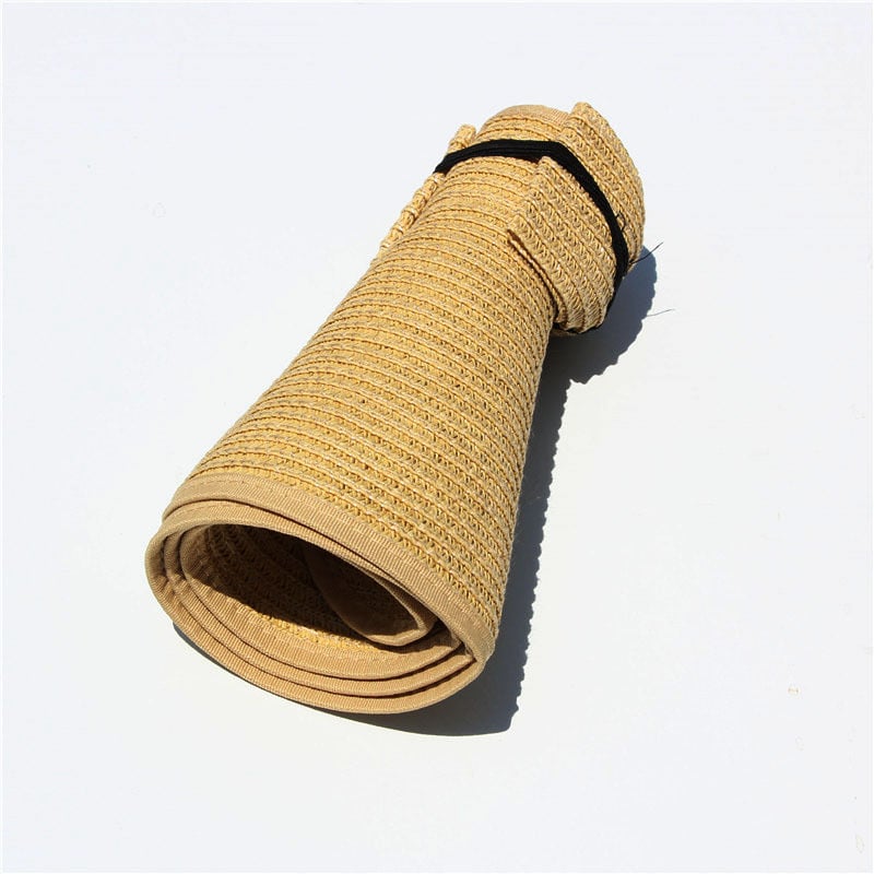 🎀 Stylishly Cool 🌞 Foldable Straw Hat with Open Crown