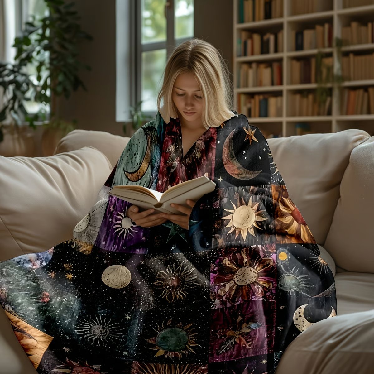 🌙🔥Bohemian Sun and Moon Flannel Blanket