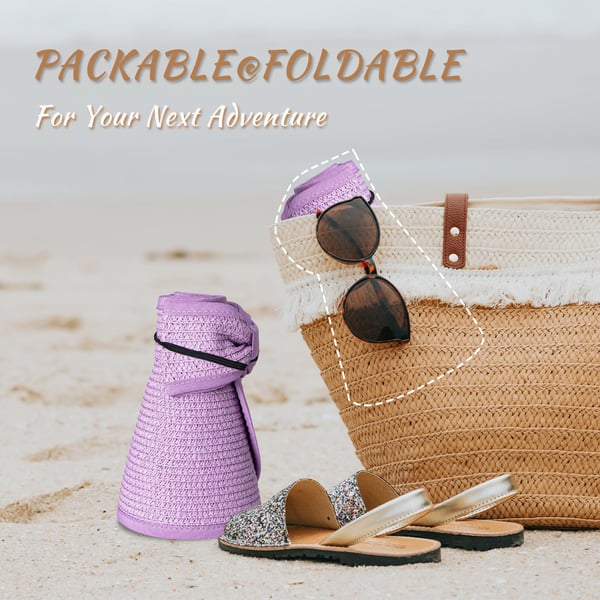 🎀 Stylishly Cool 🌞 Foldable Straw Hat with Open Crown