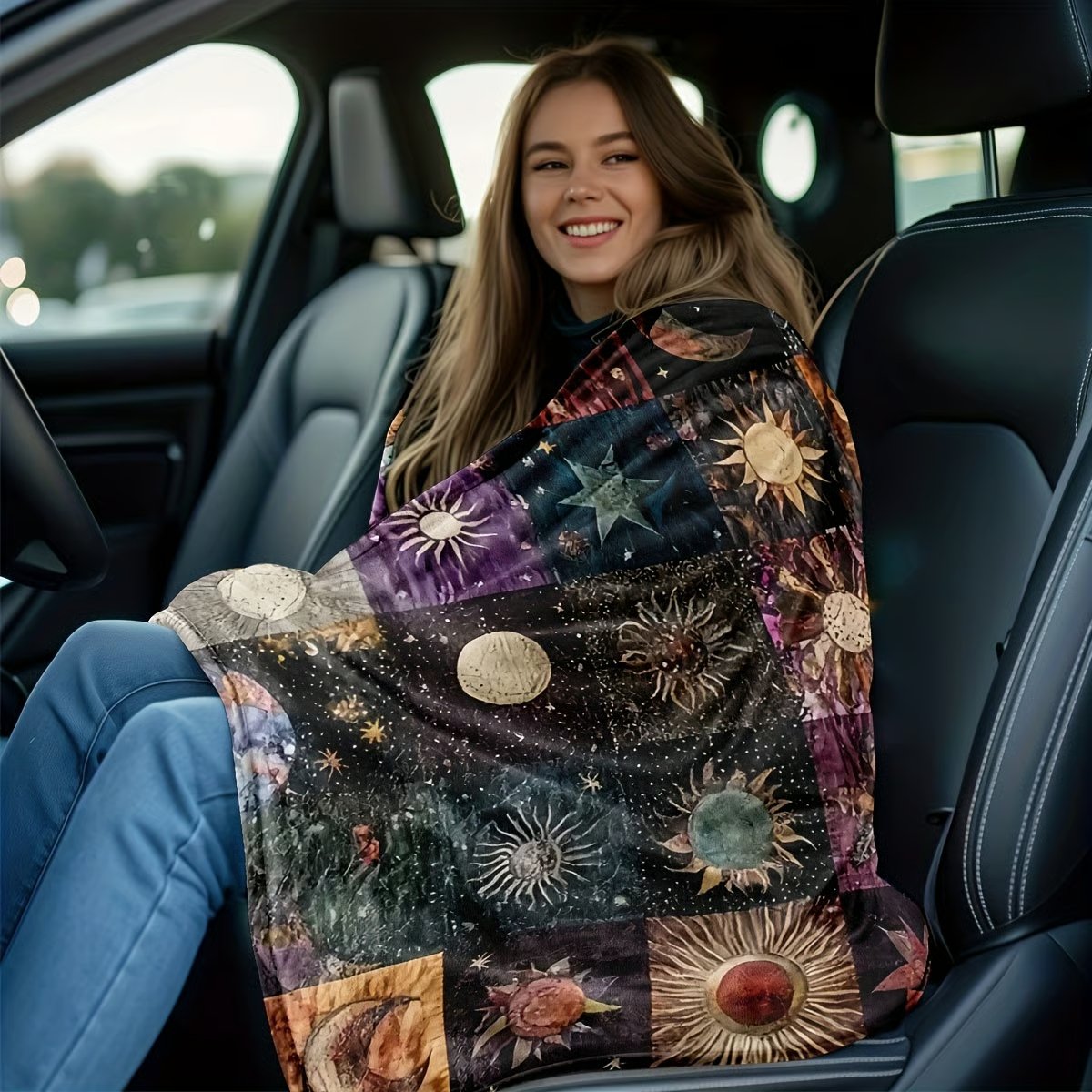 🌙🔥Bohemian Sun and Moon Flannel Blanket