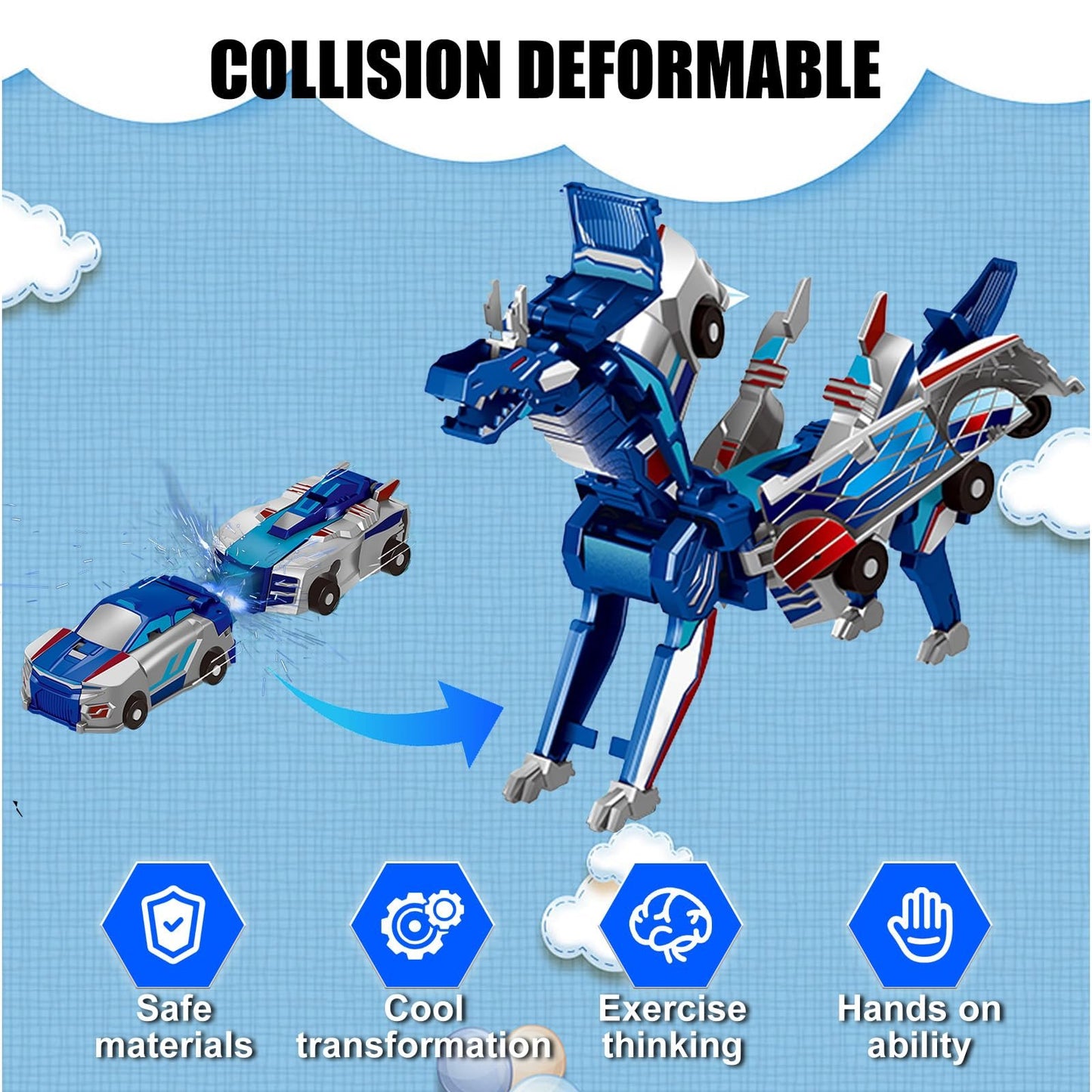 💥 2 In 1 Collision Transforming Dinosaur Car Toy