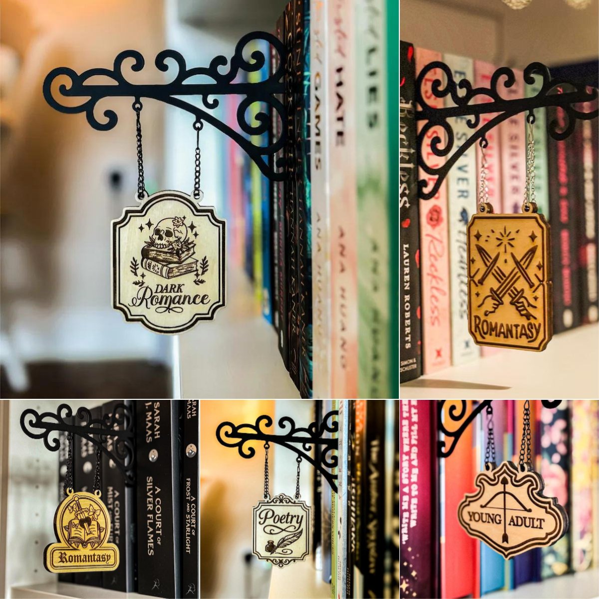 📚 Book Nook Tavern Signs – Hanging Genre Labels