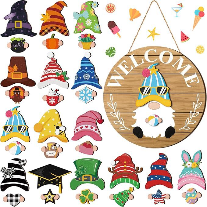 🎄Interchangeable Wooden Gnome Welcome Sign🎈