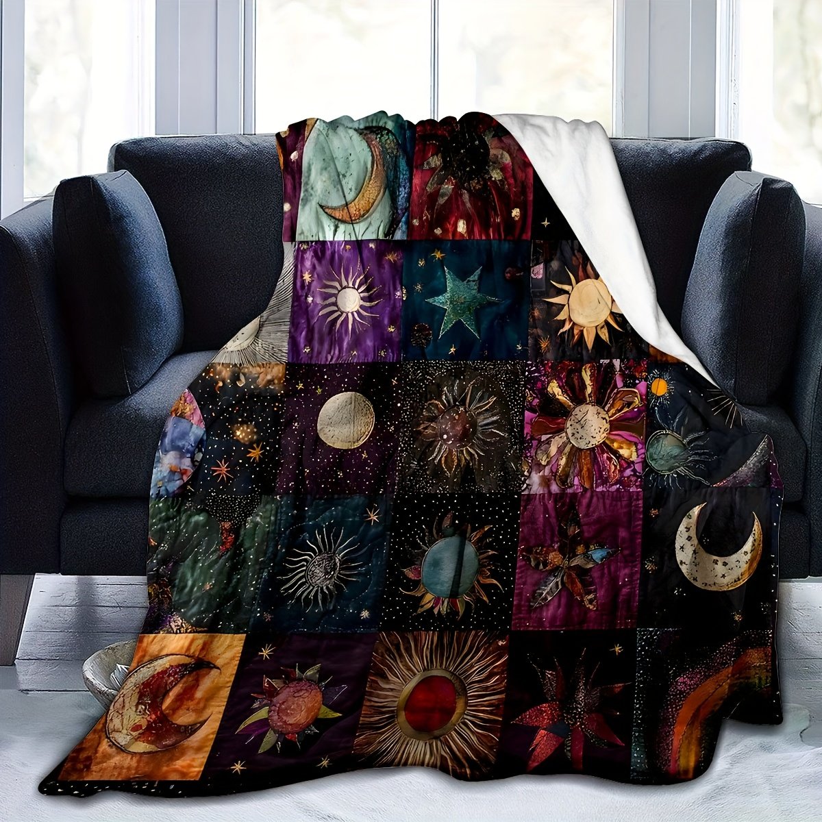 🌙🔥Bohemian Sun and Moon Flannel Blanket