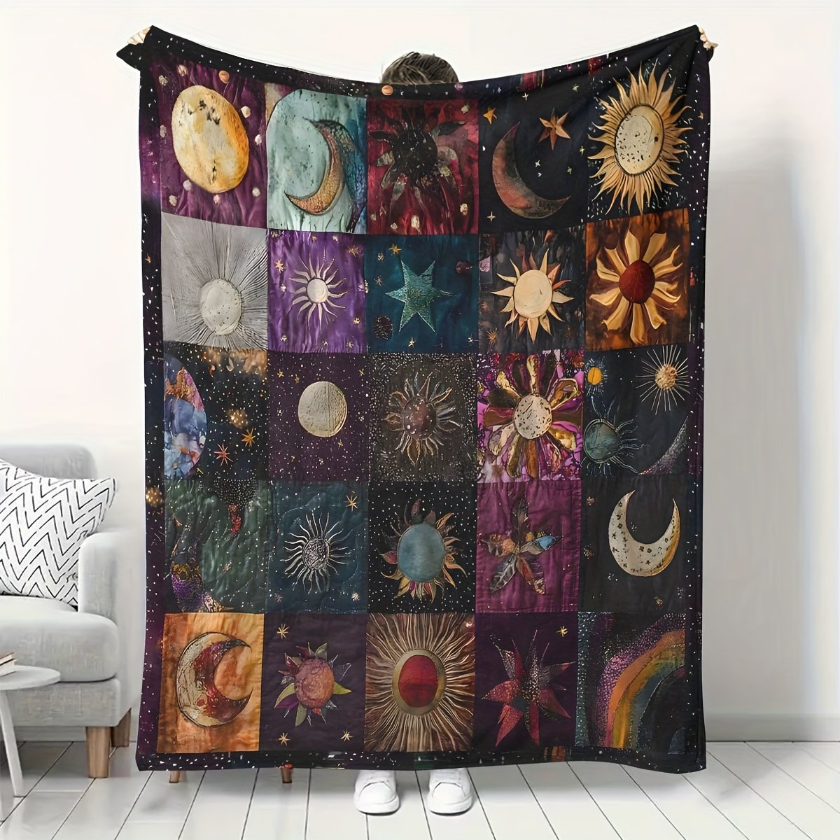 🌙🔥Bohemian Sun and Moon Flannel Blanket