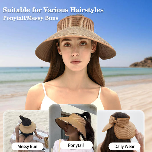 🎀 Stylishly Cool 🌞 Foldable Straw Hat with Open Crown