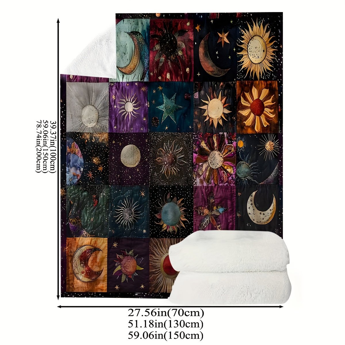 🌙🔥Bohemian Sun and Moon Flannel Blanket