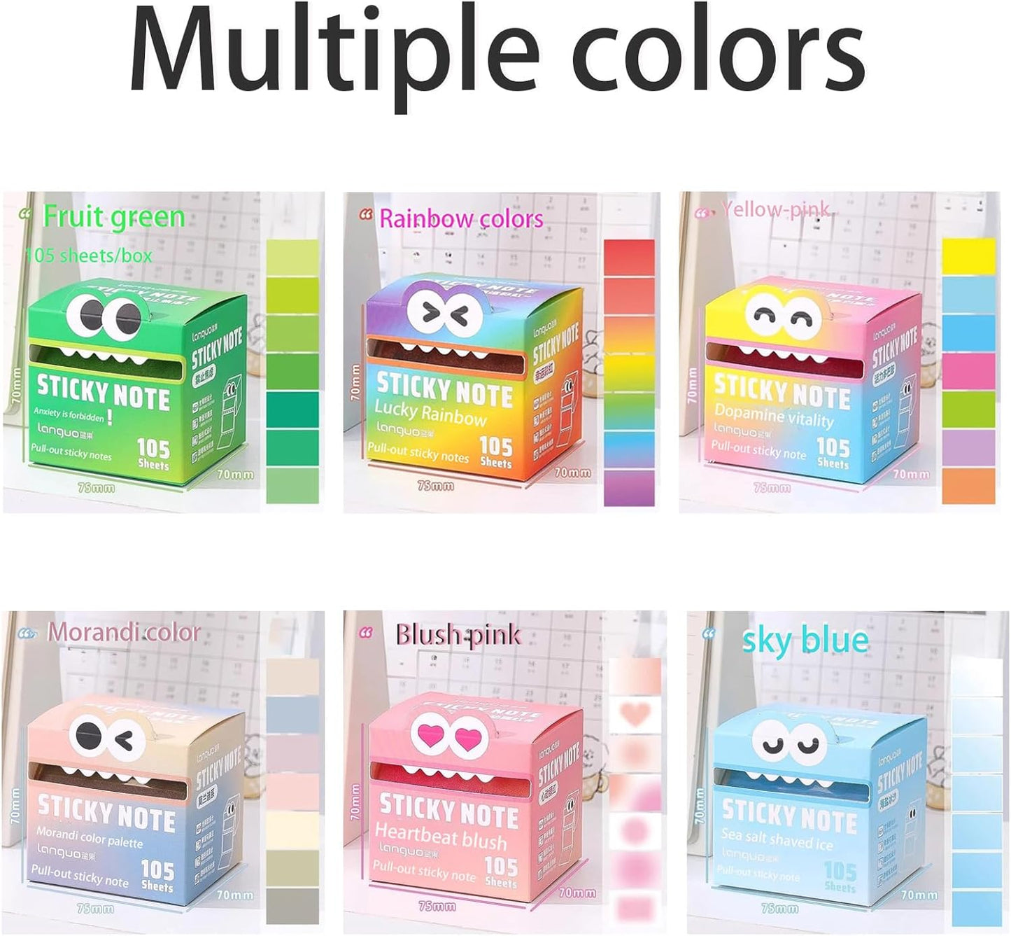🌈Cute Monster Pattern Sticky Note (105 Sheets/Roll)