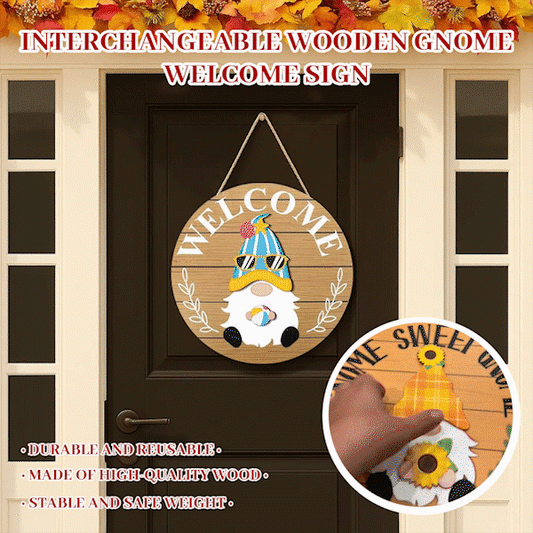 🎄Interchangeable Wooden Gnome Welcome Sign🎈