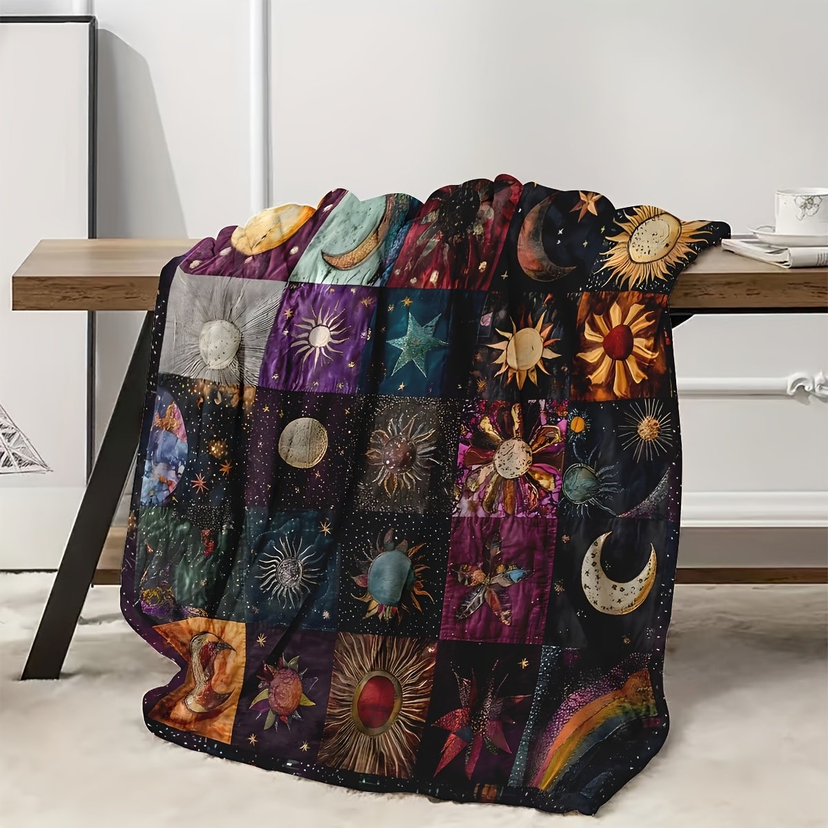 🌙🔥Bohemian Sun and Moon Flannel Blanket