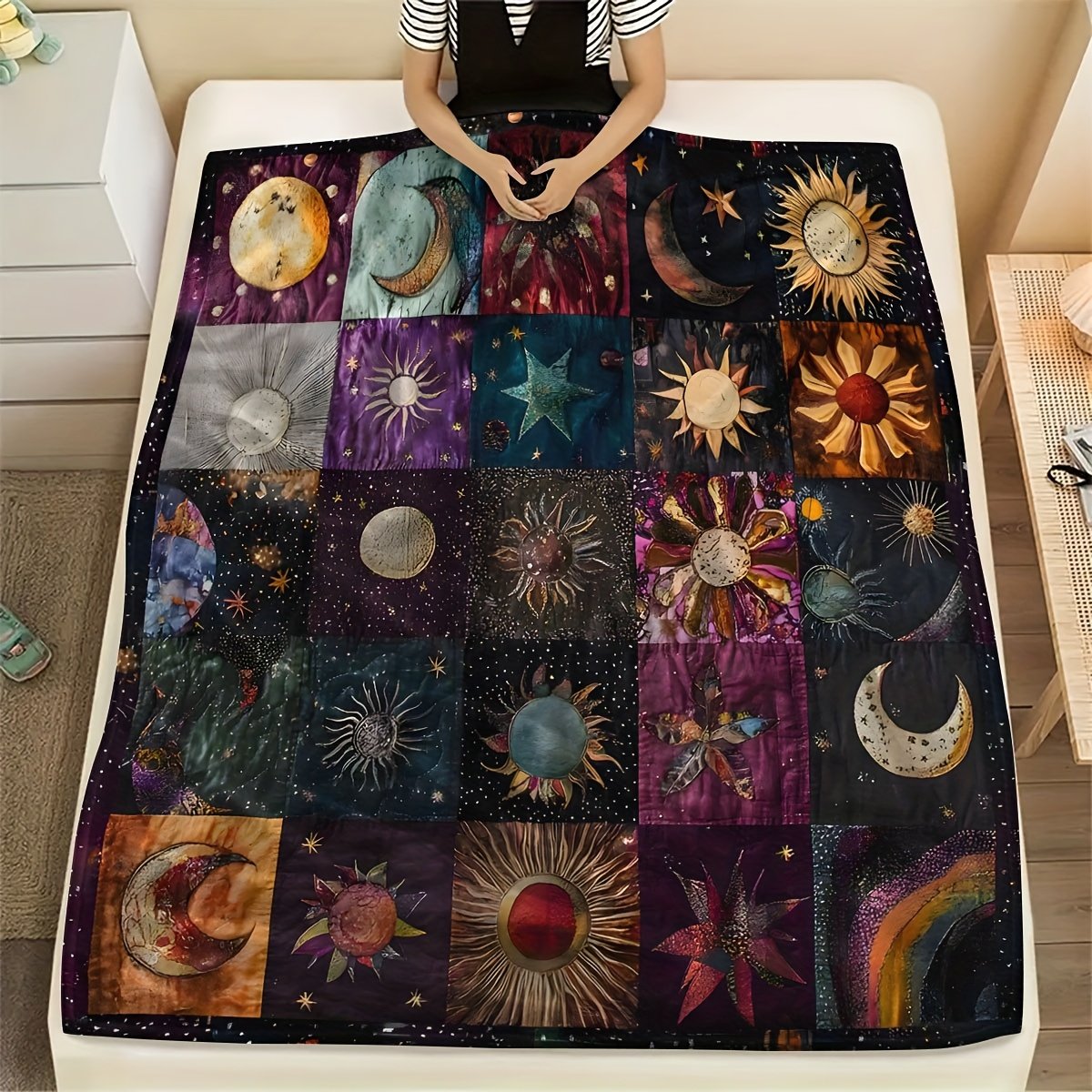 🌙🔥Bohemian Sun and Moon Flannel Blanket